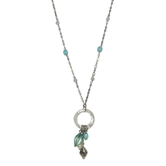 Lia Sophia Mother Of Pearl Mint Green Beaded Minimalist Silver Tone Necklace 30” - Picture 6 of 14